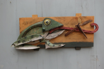 “I know it — it’s at the tip of my tongue” -mixed media by Andre Benoit. Courtesy of Maine Art Gallery