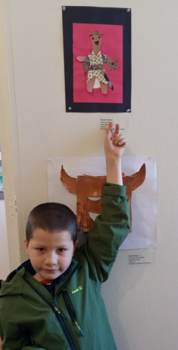 Wiscasset 2nd grader Ryder Bailey with his Samurai collage. Courtesy of Maine Art Gallery Courtesy of Maine Art Gallery