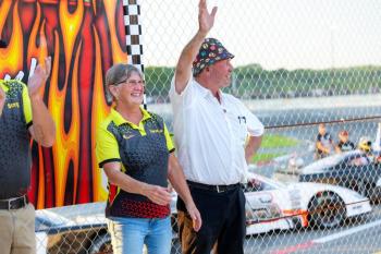 Boss Hogg Pre-Race: Track owner Vanessa Jordan, left, greets drivers and fans before the start of the 2024 Boss Hogg 150. Jasen Dickey Photography 