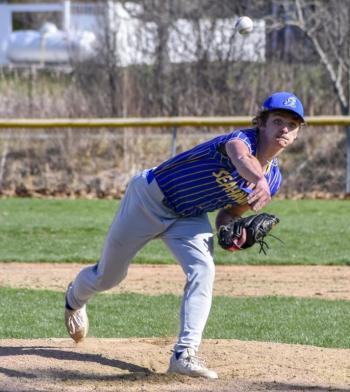 Liam Jacobs pitched a no-hitter against Hall-Dale April 28 to help the Seahawks win 10-0. FRITZ FREUDENBERGER/Boothbay Register