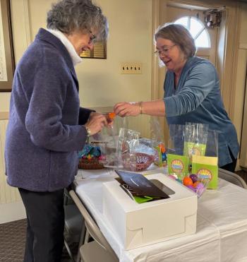 East Boothbay United Methodist Women assemble Easter baskets prior to the Palm Sunday brunch. Courtesy photo baskets