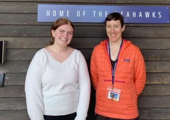 BRHS freshman Adeline Barter, pictured alongside her teacher Emily Higgins, is the Maine recipient of the 2025 Billy Michal Student Leadership Award. ISABELLE CURTIS/Boothbay Register