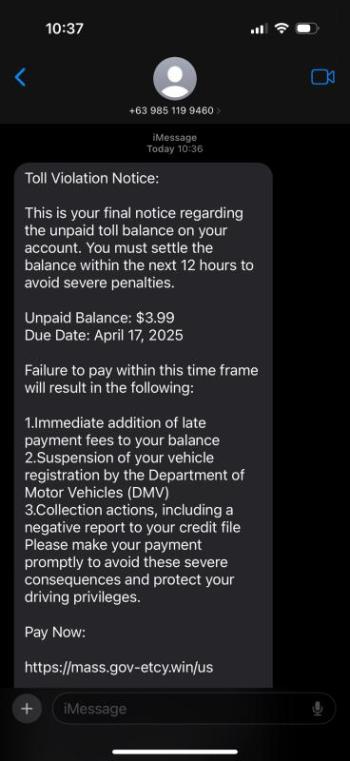 LCSO screen shot of scam text