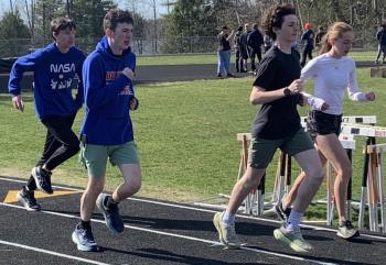 The Boothbay/Wiscasset track teams trained on Patriots Day in preparation for their Mountain Valley Conference season. BILL PEARSON training
