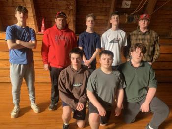 Wiscasset will field a high school baseball team this spring for the first time in several years. Nine players have signed up for a seven-game junior varsity schedule. Pictured, front, from left, Kiernan Atwood, Brennan Smith and Eric Diehl. Back row, from left, Paul Lambert, head coach Jay Bailey, Evan Puterbaugh, Benjamin Gapski and assistant coach Mike Diehl. BILL PEARSON/Boothbay Register Wiscasset JV