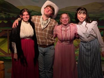 Seniors Skyla Carrier, Spencer Pottle, Hannah Hills and Imij Armstead. CANDI JONETH/Boothbay Register BRHS Drama "Oklahoma"