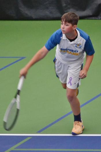 Avery Fowlie watches a serve against Mountain Valley. KEVIN BURNHAM/Boothbay Register