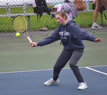 Laura Chapman, Boothbay's first singles player and undefeated in league play over the past three-plus years, defeated her Dirigo opponent on Monday, May 5. KEVIN BURNHAM/Boothbay Register