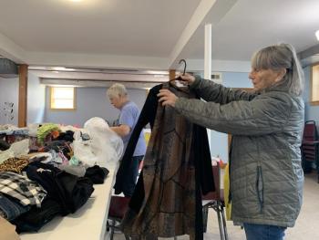Betsy Dunton, Betty Lou Townsend and Donna Jones sort through donations every week to refresh United Methodist Church's clothing closet. ISABELLE CURTIS/Boothbay Register Betsy Dunton, Betty Lou Townsend and Donna Jones sort through donations every week to refresh the United Methodist Church's clothing closet. ISABELLE CURTIS/Boothbay Register