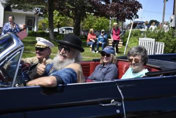 Grand Marshal Jim Singer and family members driven by Al Cohen led the Boothbay Harbor observance of Memorial Day 2025. LISA KRISTOFF/Boothbay Register