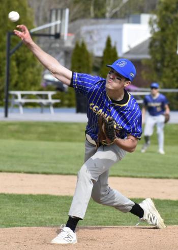 Aidric Canada pitches against Maranacook May 13. FRITZ FREUDENBERGER/Boothbay Register