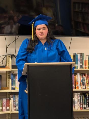 Wendoline Yamilite Juarez of Wiscasset speaks. CANDI JONETH/Boothbay Register 2025 Adult Ed Grad