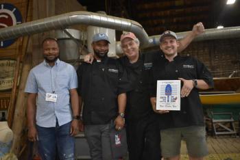 Mine Oyster Chef/Owner Ralph Smith (third from left) and his team accepting their Judge's First Place award at the 2025 Claw Down June 12. LISA KRISTOFF/Boothbay Register