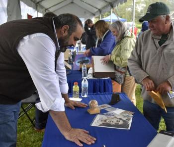 Larry from Union brought a collection of Clyde Sukeforth memorabilia. FRITZ FREUDENBERGER/Boothbay Register