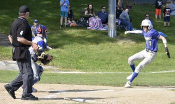 Seahawk Sam Markowitz approaches home plate in his game against Oak Hill June 3. FRITZ FREUDENBERGER/Boothbay Register