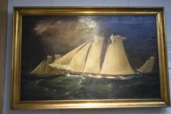 At East Boothbay Trading Co. - James Edward Buttersworth painting of an America's Cup Race.
