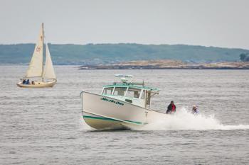 Robert Johnson racing Miss Ava Elaine at the Charlie Begin Memorial Lobster Boat Races June 14 in Boothbay Harbor. Mike Leonard Photo. 