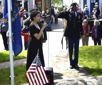 Imij Armstead singing the National Anthem during the Boothbay Harbor Memorial Day services. File photo