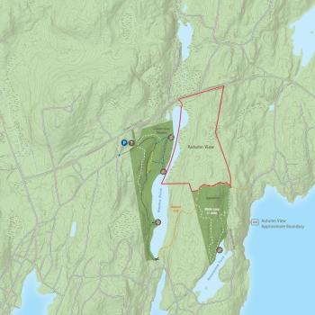 The conservation of Autumn View (outlined in red) extends access to recreational trails and protection to natural habitats surrounding Meadow Brook. Courtesy of BRLT The conservation of Autumn View (outlined in red) extends access to recreational trails and protection to natural habitats surrounding Meadow Brook. Courtesy of BRLT