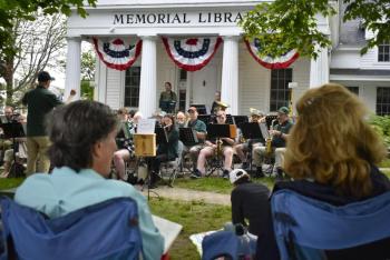 The Hallowell Community Band kicked off its regular season July 10 with its first concert on the library lawn. ISABELLE CURTIS/Boothbay Register