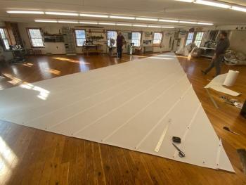 A sail in the making at Sherman Brewer Sailmaker in East Boothbay.