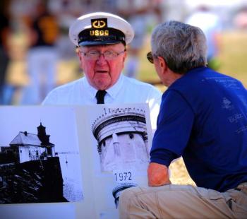 Howard Wright speaks about Bug Light during a celebration in honor of its 150th year. Cathy Conroy photo. 