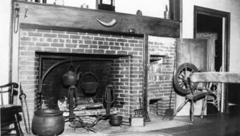 The hearth in the Leach House, circa 1968. Courtesy of BRHS