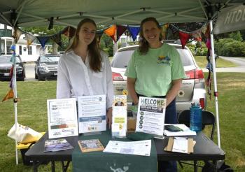 Stop by the info booth to learn more about how to use SNAP benefits and pick up vouchers. Pictured: Sarah Byrd and Leifa Gordon of Healthy Lincoln County. ISABELLE CURTIS/Boothbay Register