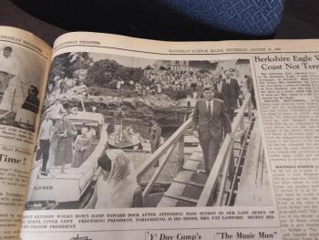 Boothbay Register issue, August 16, 1962, reporting President Kennedy's visit. As reported, Kennedy was the first president to visit Boothbay Harbor. JANE CARPENTER/Boothbay Register