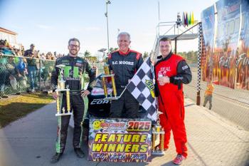 Pro Stock Race #1 Top 3, L-R: Logan Melcher, Kelly Moore and Nick Hinkley. Jasen Dickey photo