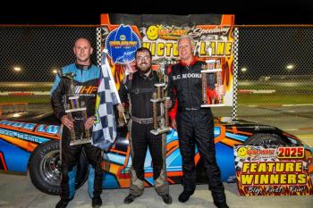 Pro Stock Race #2 Top 3, L-R: Stephen Chicoine, Andy Gilbert and Kelly Moore. Jasen Dickey photo