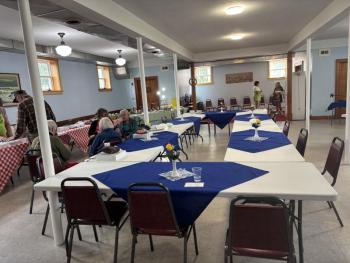 The all new, weatherproofed and blue Fellowship Hall. LISA KRISTOFF/Boothbay Register