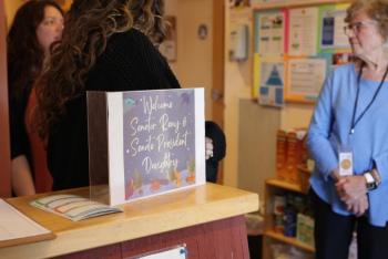 A sign at Coastal Kids Preschool in Damariscotta welcomes the day’s guests. Courtesy photo