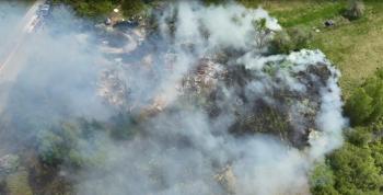 Photo from drone during Jefferson field and house fire. Used to determine if the fire department had adequate hose length to reach the fire. Courtesy LCSO 