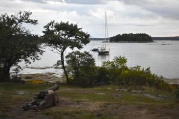 A cannon from the War of 1812 protects the Leach House from waterborne invaders. ISABELLE CURTIS/Boothbay Register