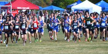 A pack of Seahawk runners in the center of the starting line at the Festival of Champions in Belfast Oct. 4. Courtesy of Michael Gaffney.