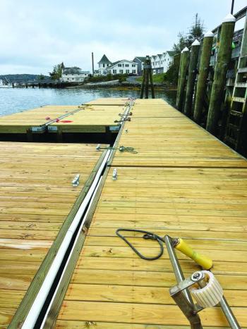 Placement of some of the completed floating docks. Remaining docks to be placed by the end of October. Photo by Maine Department of Corrections