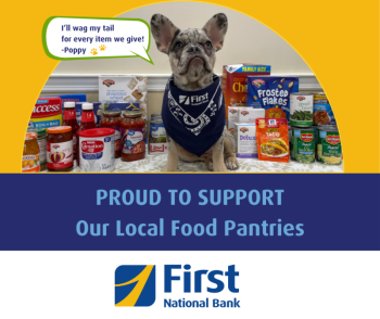 First National Bank collecting items for their November food drive. 