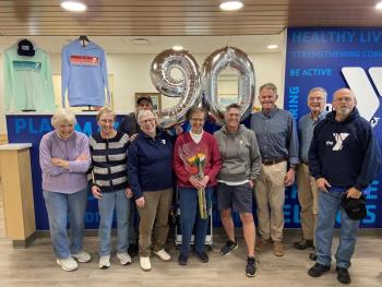 The Boothbay Region YMCA staff recently celebrated Pat Fraker's 90th birthday. Courtesy of BRYMCA