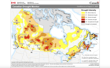 Canada's drought situation at the end of August, 2025.