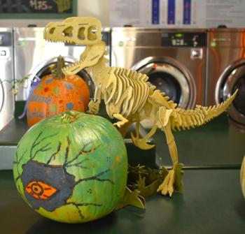 Didn't this happen in Jurassic Park?  Tyler Balsdon's pumpkin wins the "Most Creative" award. ISABELLE CURTIS/Boothbay Register