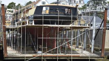 US Brig Niagara, at the Bristol Marine shipyard in Boothbay Harbor. FRITZ FREUDENBERGER/Boothbay Register