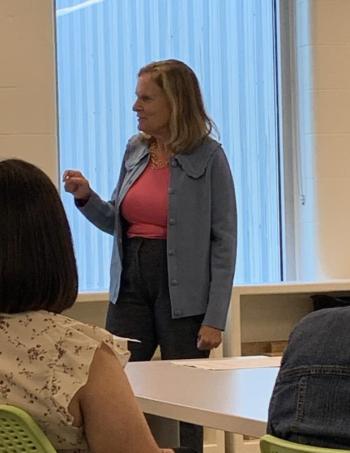 Retired federal prosecutor, Margaret Groban, discusses federal response to domestic violence and firearms during a New Hope Midcoast event. ISABELLE CURTIS/Boothbay Register