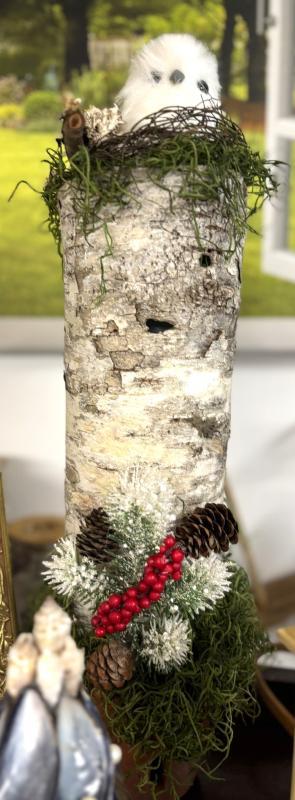 This holiday owl's nest is among the decor items in the Nature's Gifts shop. LISA KRISTOFF/Boothbay Register