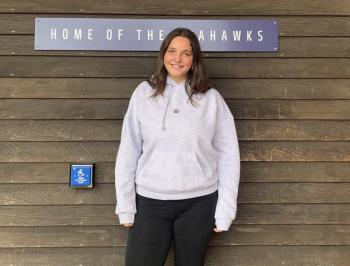 Frida Kirchhauser of Stuttgart, Germany talks school spirit and the American high school experience. ISABELLE CURTIS/Boothbay Register