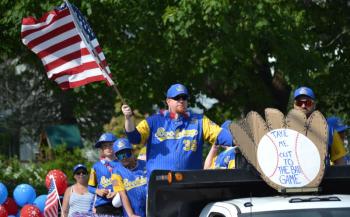 A salute to the Coast Guard was the main theme of the annual Windjammer Days Street Parade and several floats sported signs, T-shirts and more to thank the Guard on Wednesday afternoon, June 25. KEVIN BURNHAM/Boothbay Register