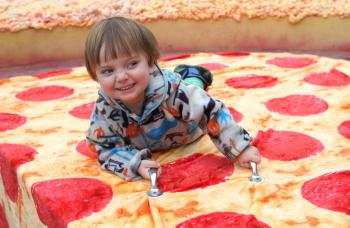 Austin Lewis riding on the Pier 1 Pizza bed, pre-races. STEVE EDWARDS/Boothbay Register