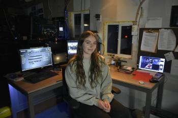 Projectionist Emily Gosselin prepares for showtime. ISABELLE CURTIS/Boothbay Register