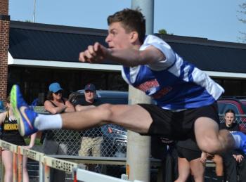 Ben Zapski competing in the high hurdles. BILL PEARSON/Boothbay Register