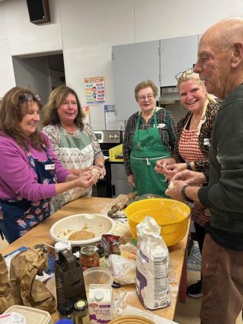 Bakers try their hands at yeast rolls at Wiscasset Middle High School. Courtesy of Raye Leonard